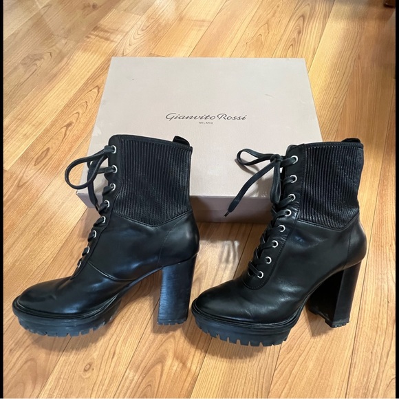 Gianvito Rossi Martis Black Leather Lace-up Platform Boots Size 39 - Picture 4 of 12